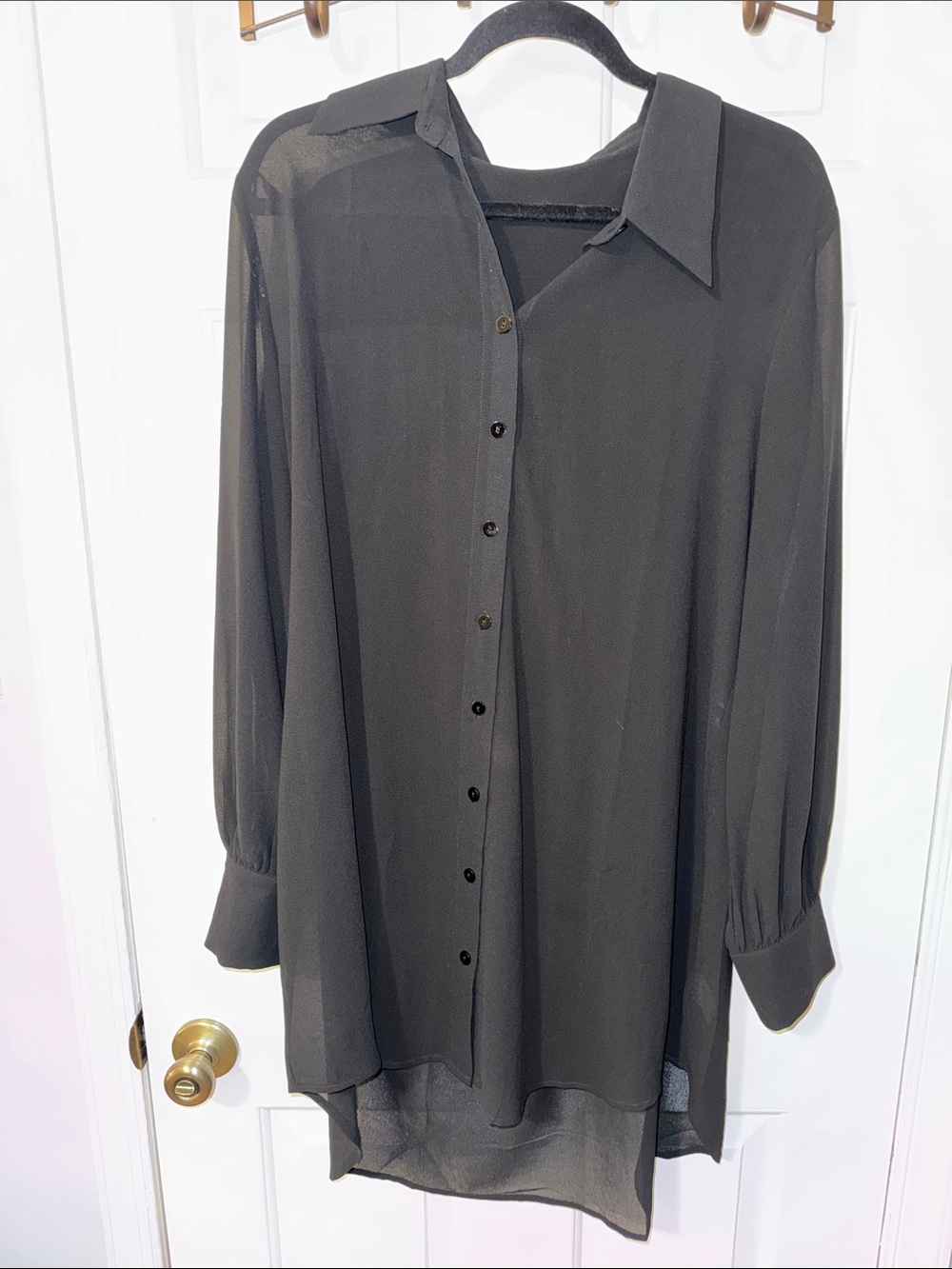 Blackmilk Black Sheer Button-Front Long-Sleeve Tunic Dress